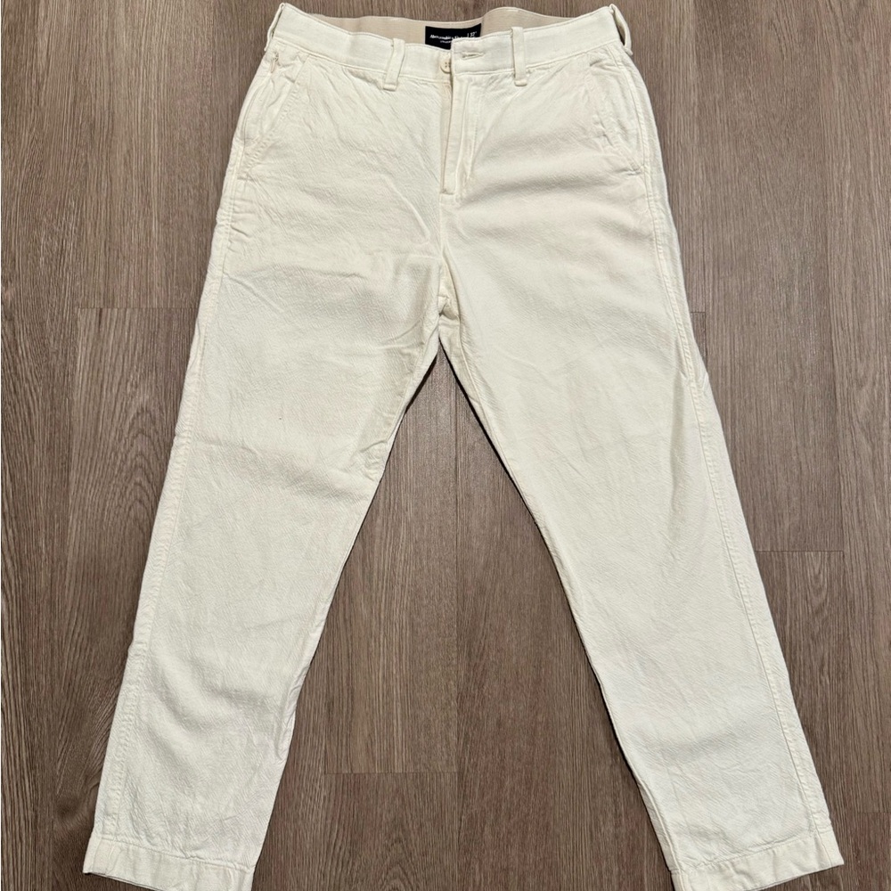 Abercrombie Men's White Straight Linen-Blend Fixed Waist Pant (32 x 32)
